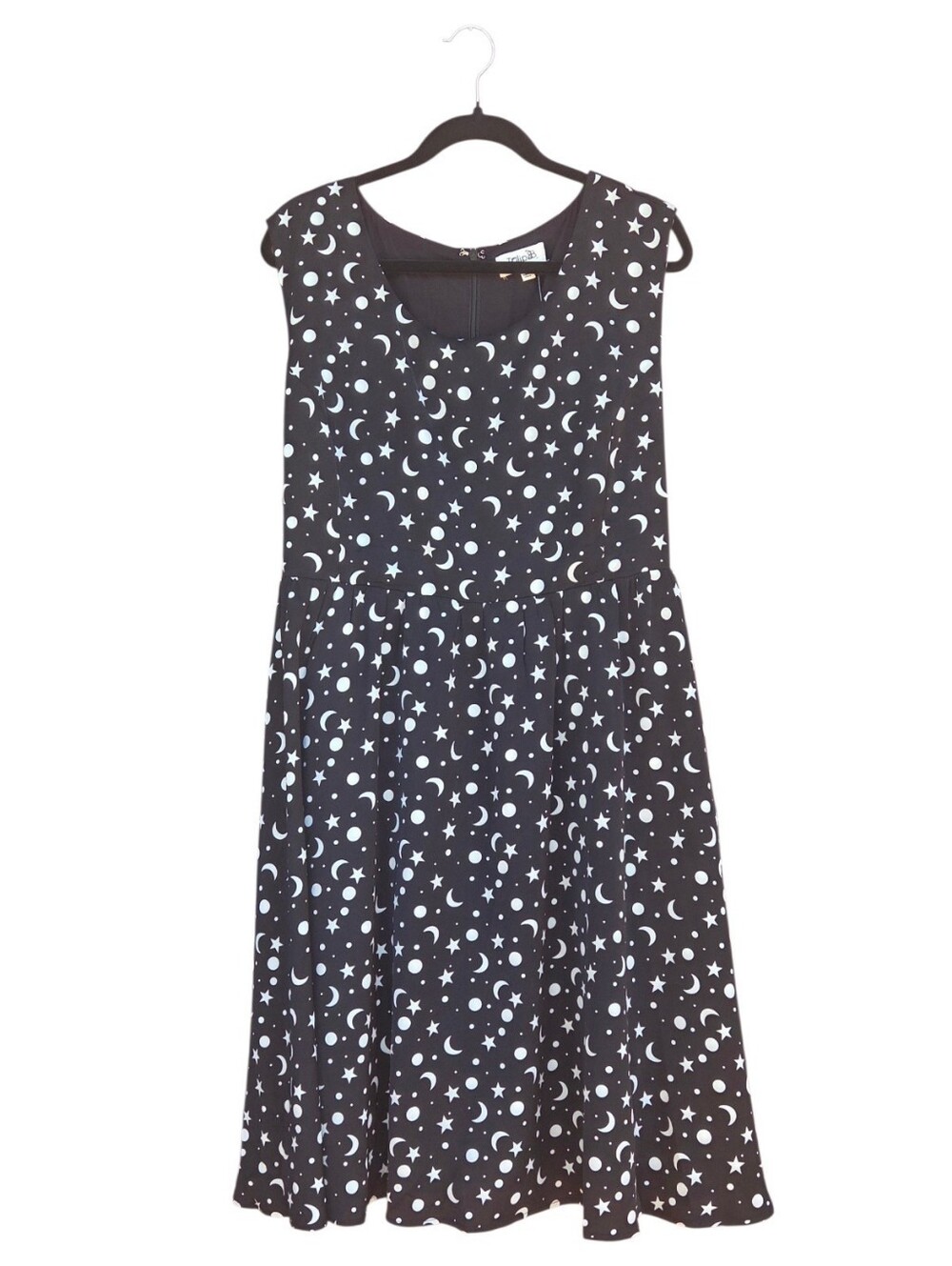 Tulip B Black & White Celestial Print Flare Dress with Pockets